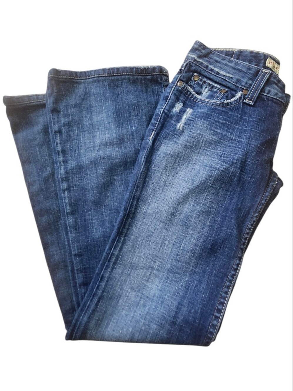 BKE Starlite Stretch Flare Jeans Low Rise Medium Wash Distressed Y2K Size 24